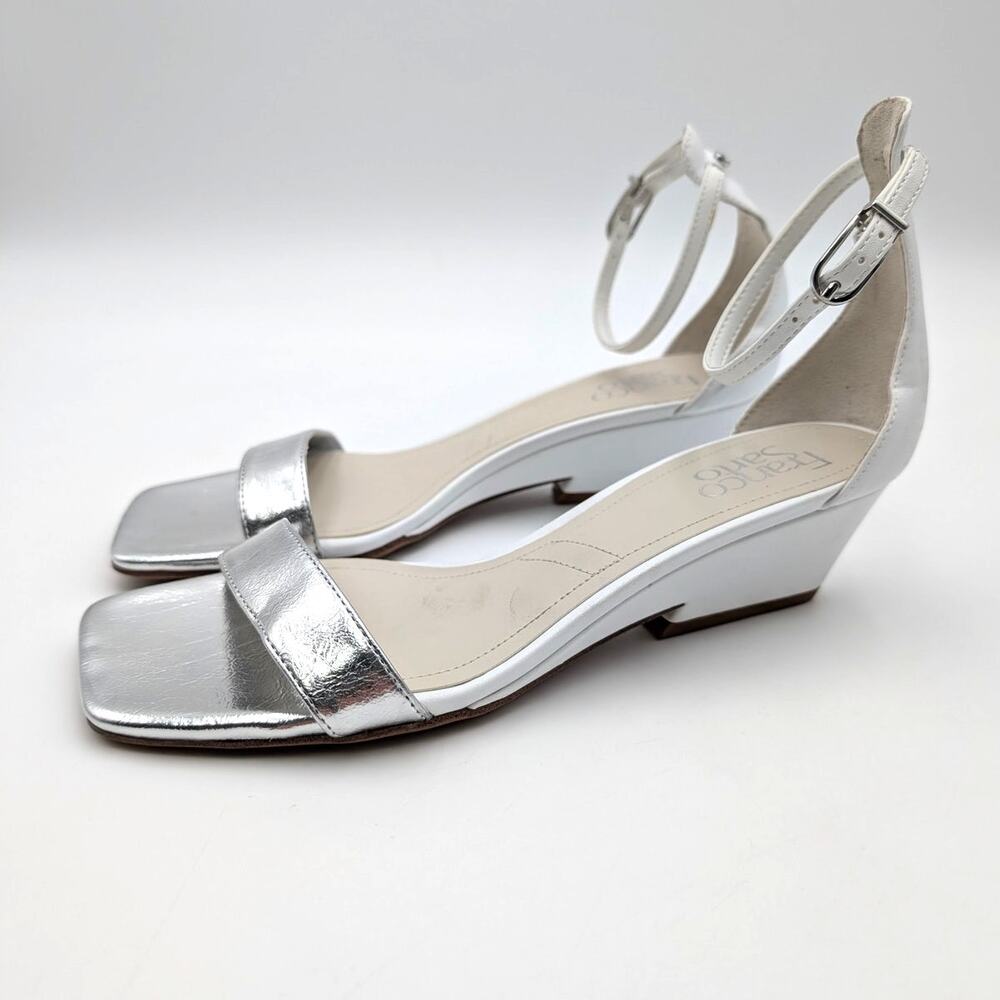 Franco Sarto Sadie Wedge Sandals Women's White/Silver Metallic Size US7.5M EU38